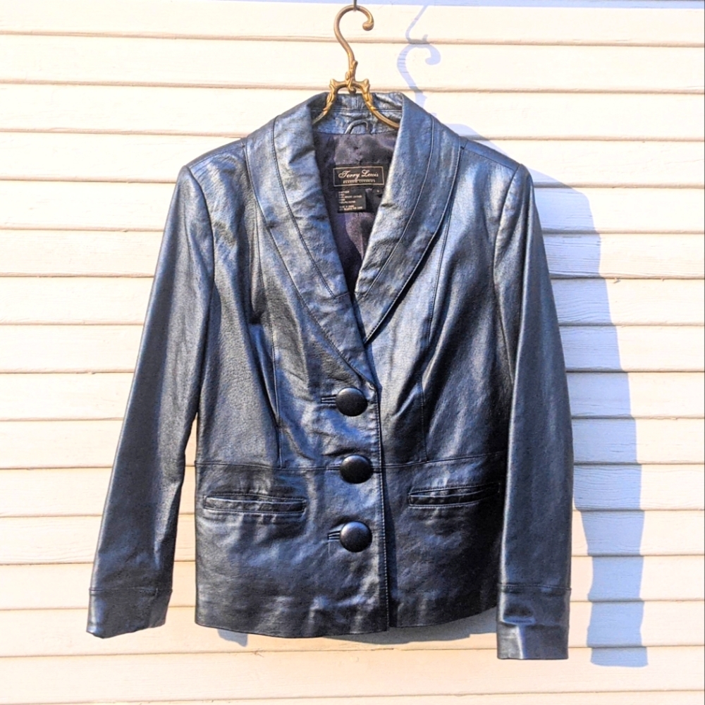 Silvery-blue leather jacket